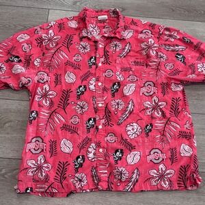 Wes and Willy Ohio State Buckeyes Shirt Mens XXL Red Aloha Tropical Brutus NCAA